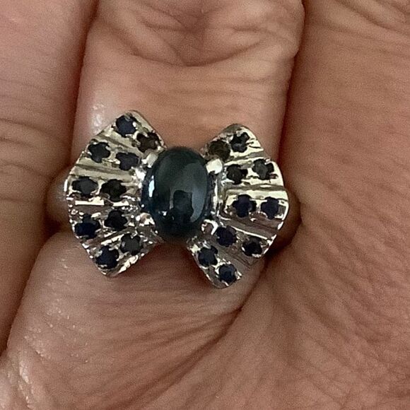 𝅺STERLING SILVER 925 BLUE SAPPHIRE RING SIZE US 7.5​​ - Picture 2 of 7